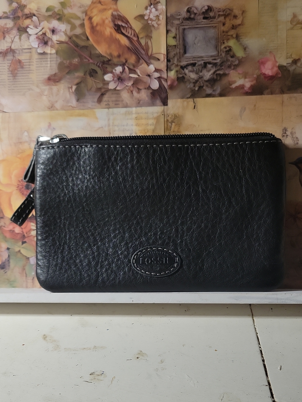 Fossil Black Pebbled Leather Zip Pouch